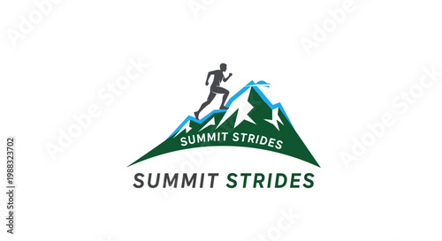 Runner Reaching Summit: Ascending Silhouette Above Mountain Logo For Outdoor Brand