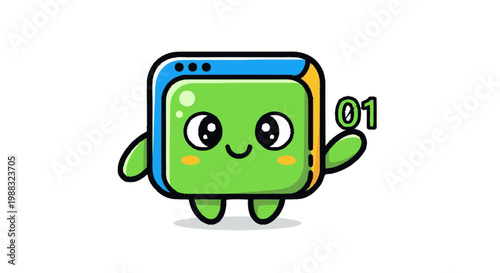 Cartoon character holding number one isolated on white background