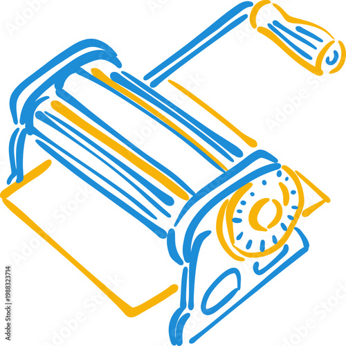 Hand Drawn Pasta Machine Roller, Italian Cooking Doodle Line Icon