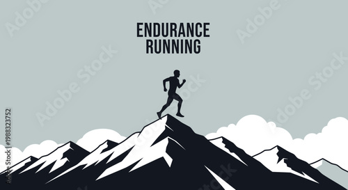 Runner Reaching Summit: Endurance, Mountain Ascent, And Athletic Achievement Illustration