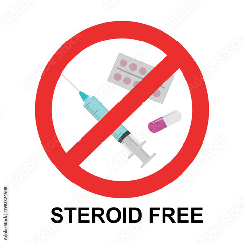Steroid Free Label – Health Wellness Product Badge Vector Illustration