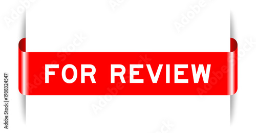 Red color inserted label banner with word for review on white background