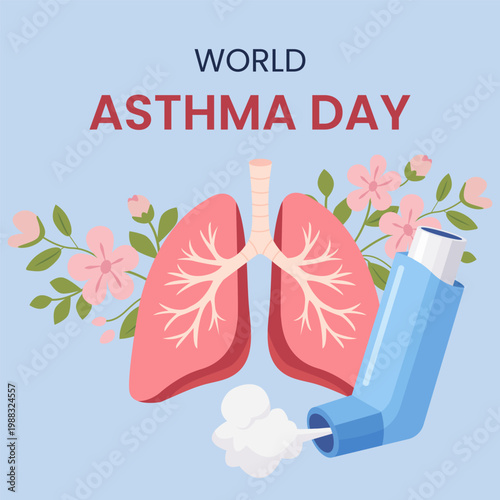 World Asthma Day with Inhaler and Health Prevention Lungs.Social media template. Vector Illustration