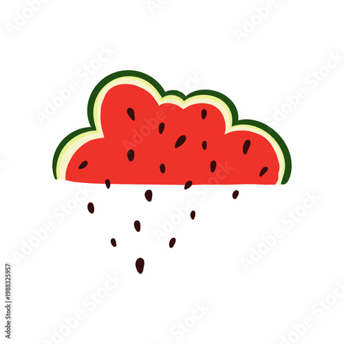 Watermelon in the shape of a cloud, vector illustration on white background