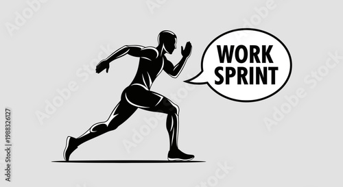 Runner Sprinting Silhouette with Speech Bubble Showing 'Work Sprint' Concept