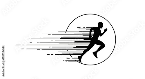 Runner Silhouette Within Circle Depicting Motion, Speed, And Athletic Performance