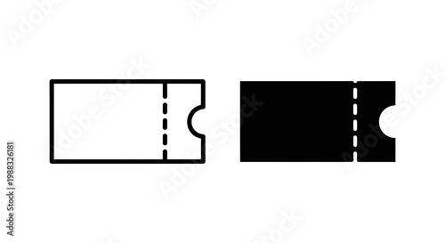 Ticket icon set, vector illustration of admission pass, coupon or raffle ticket with perforated line and cutout edge