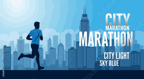 Runner Silhouetted Against a Cityscape During a Marathon Event