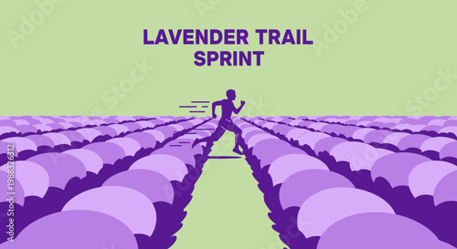 Runner Sprinting Through Lavender Field Towards The Finish Line With Green Background