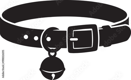 Black and white illustration of a collar with a bell attached