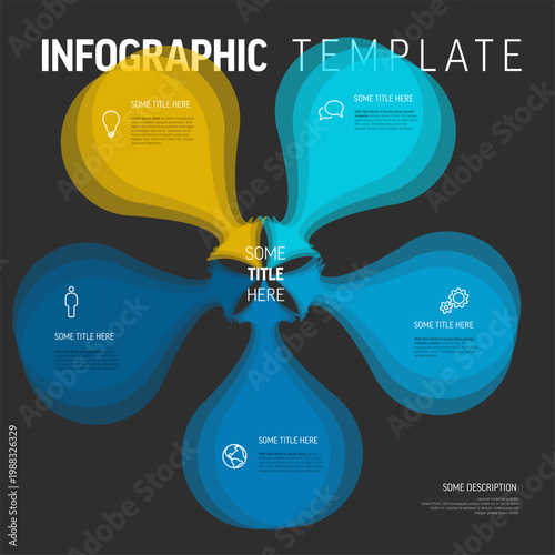 An abstract infographic template featuring five colorful petal steps for data visualization. This infographic template provides a modern layout for business process and data analysis.