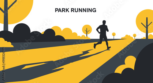 Runner Sprinting Through Scenic Park Illustration In Modern Geometric Vector Style