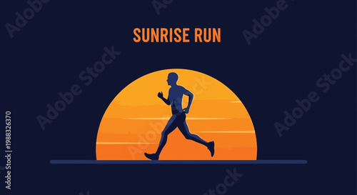Runner Silhouetted Against Rising Sun Running Towards Fitness and Sunrise Energy