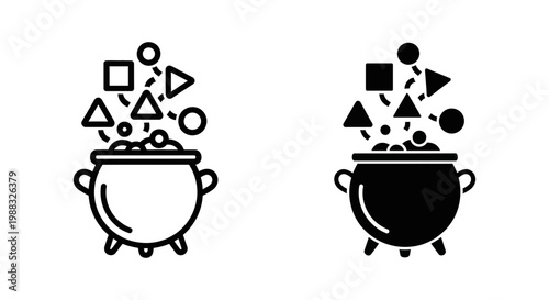 Witch cauldron with magic geometric shapes, potion pot icon, vector illustration