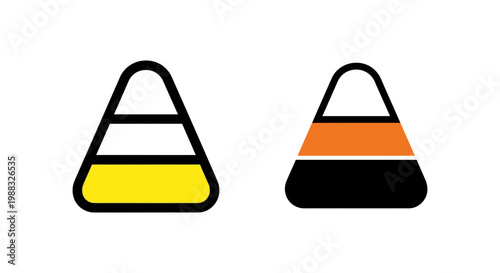 Set of two candy corn icons for halloween, flat vector illustration of seasonal sweets and treats