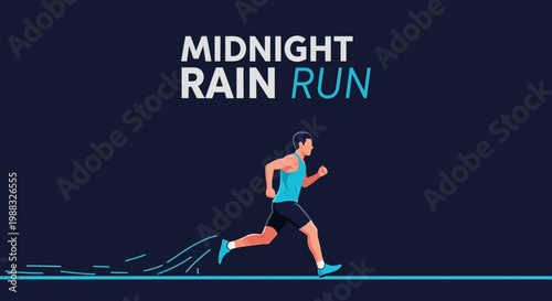 Runner Sprinting Under A Midnight Sky With The Words 'Midnight Rain Run' Displayed