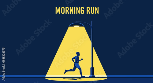 Runner Sprinting Under A Street Lamp During Dawn or Dusk For Fitness Goals