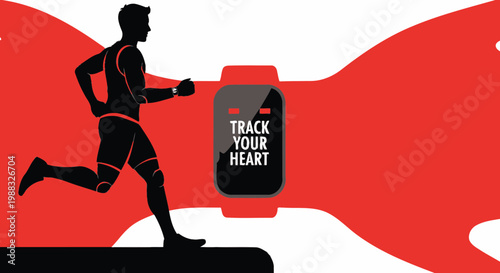 Runner Wearing Smartwatch And Tracking Heart Rate Digital Technology Concept Display