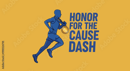 Runner Wins Medal At Charity Event Promoting Honor For The Cause Dash In Vector Illustration