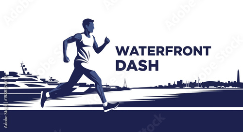 Runner Sprinting Along Waterfront Promenade In Pursuit Of Athletic Endeavor