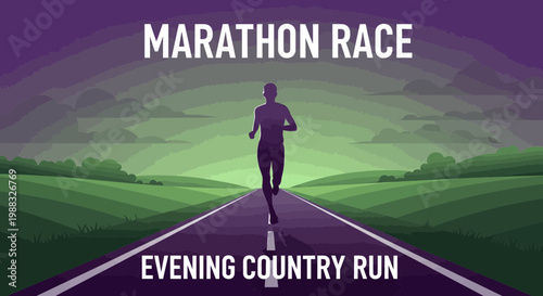 Runner Sprinting Down Road During Dusk, Preparing For Marathon Race or Competitive Training