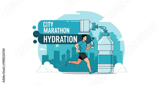 Runner Staying Hydrated During City Marathon Race Event