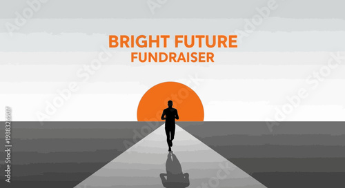 Runner Towards A Brighter Tomorrow Sunrise With Fundraising Concept Imagery