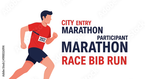 Runner Sprinting in Marathon Featuring Bib Number and City Entry Graphics