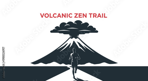 Runner Towards Erupting Volcano Inspiring Concept Of Resilience And New Beginnings