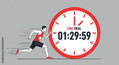 Runner Sprinting Next to a Clock, Demonstrating Time Trial and Speed Concept