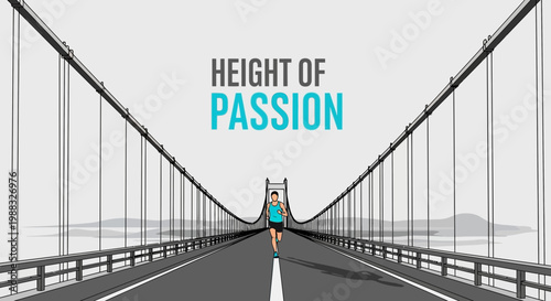 Runner's Ambition: Reaching Peak Passion on the Bridge of Determination, Vector Illustration