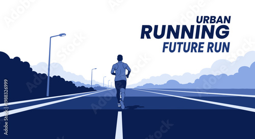 Runner Sprinting On Street In Evening, Running Towards The Future, Athletic Activity