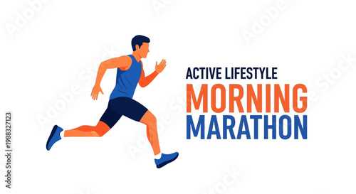 Runner's Energetic Morning Marathon Illustrative Concept for Fitness and Healthy Living