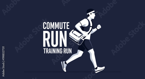 Runner Training during commute with bag preparing for a marathon or daily exercise
