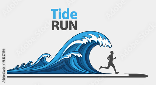 Runner's Energetic Sprint Towards The Ocean Tsunami Wave With Dramatic Background