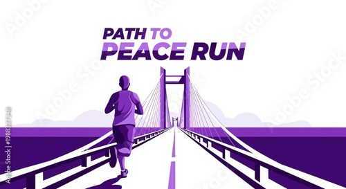 Runner's Journey Across A Bridge Towards Peace, Illustrated in Purple Tones