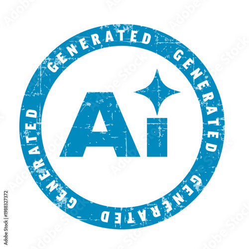 This blue grunge seal features the text AI Generated in a circular frame. The AI Generated logo uses a distressed texture to indicate content created by artificial intelligence tools.
