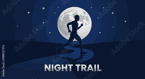 Runner Under Nighttime Sky Over Moonlit Trail, Exercising During The Moonlight