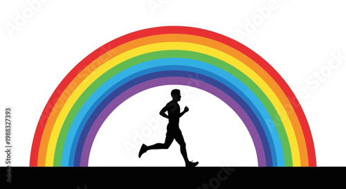 Runner Under Rainbow: Vibrant Silhouette of Athlete in Pursuit of Color and Happiness