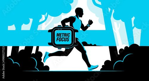 Runner Utilizing Smartwatch for Fitness Tracking in the Wilderness with Metric Focus