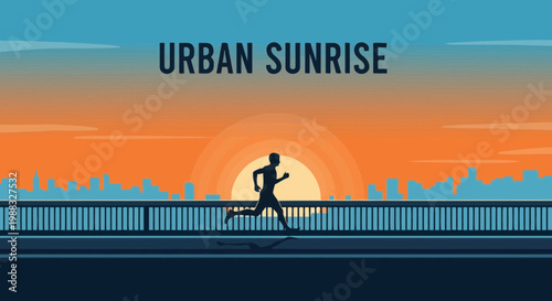 Runner's Morning Silhouette Over Urban Landscape Under A Gradual Sunrise Sky