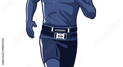 Runner Wearing an Accessory Belt, Shown in Blue, Vector Cartoon Illustration on White