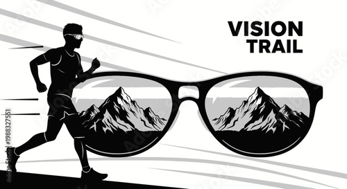 Runner Wearing Eyeglasses Views Mountains on Inspirational Vision Trail for Success