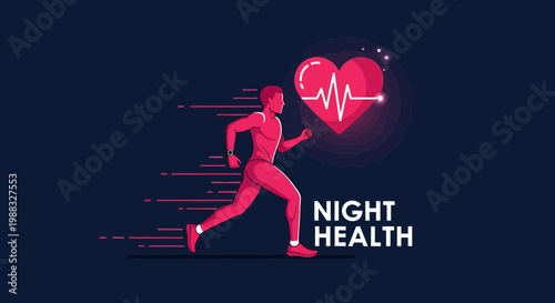 Runner's Night Pulse Representing Fitness and Active Lifestyle with Heart Health