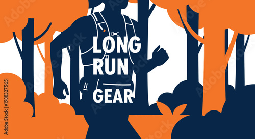 Runner Wearing Gear Logo In A Forest Against White Background Minimalist Design Advertisement
