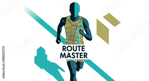 Runner Wearing Map, Route Master Logo Graphic, Sporty Illustration on a White Background