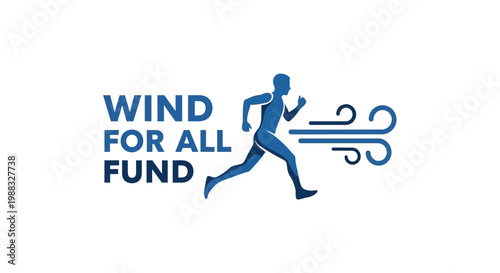 Running Figure In Front Of stylized Wind Symbol Promoting Fundraising Project for Wind Energy