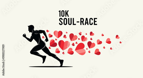 Runner's Silhouette With Red Heart Trail For 10k Soul-Race Event Modern Graphic Design