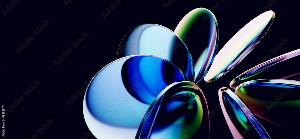Obraz premium Smooth lens discs with colorful light refraction with iridescent effect