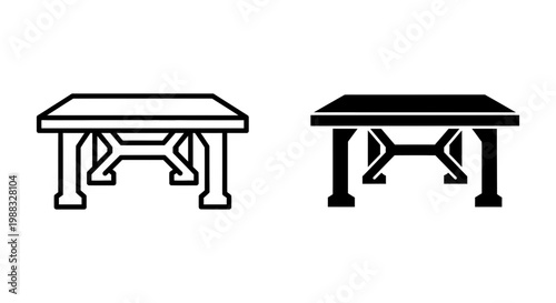 Vector icon of a wooden table with a crossshaped support structure, furniture design element for interior concepts